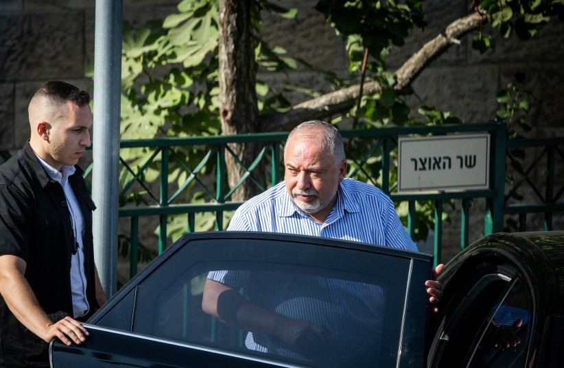  Finance Minister Avigdor Liberman seen after negotiation meeting at the Ministry of Finance in Jerusalem, August 31, 2022.  (photo credit: YONATAN SINDEL/FLASH90)