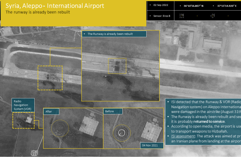  A satellite image of the Aleppo Airport runway. (credit: IMAGESAT INTERNATIONAL)
