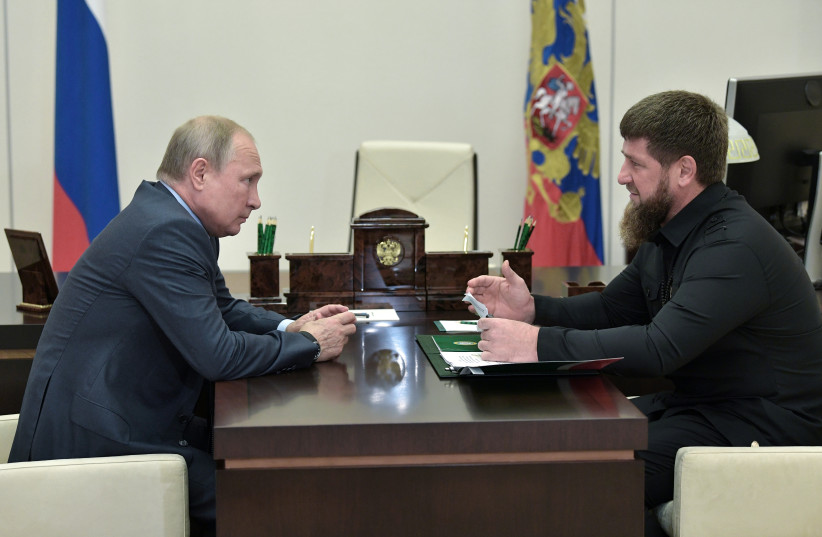  Russia's President Vladimir Putin meets with head of the Chechen Republic Ramzan Kadyrov at his residence near Moscow, Russia August 31, 2019 (photo credit: REUTERS)