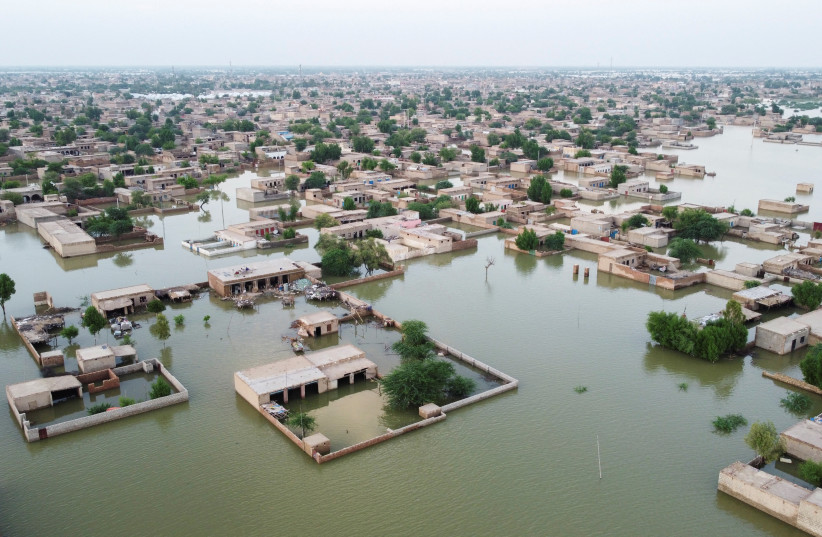 A general view of the submerged houses, following rains and floods during the monsoon season in Dera Allah Yar, District Jafferabad, Pakistan September 1, 2022. (photo credit: REUTERS/STRINGER)