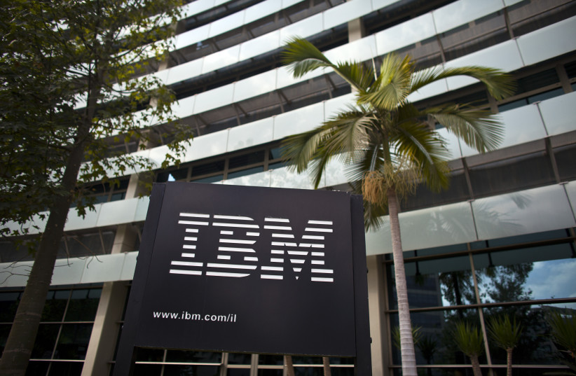  The IBM logo is seen outside the company's offices in Petah Tikva, near Tel Aviv October 24, 2011. (photo credit: NIR ELIAS/REUTERS)