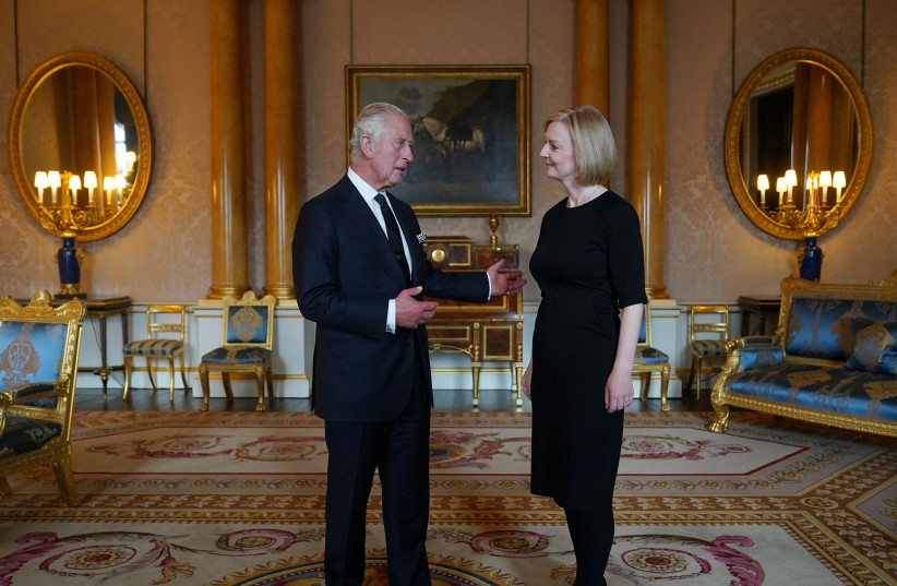  Britain's King Charles III during his first audience with Prime Minister Liz Truss at Buckingham Palace, following the death of Queen Elizabeth II on Thursday, in London, Britain September 9, 2022. (credit: YUI MOK/POOL VIA REUTERS)