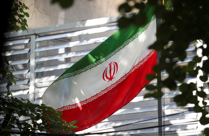  Iranian flag is seen at the Embassy of the Islamic Republic of Iran, as Albania cuts ties with Iran and orders diplomats to leave over cyberattack, in Tirana, Albania, September 8, 2022 (photo credit: REUTERS/FLORION GOGA)