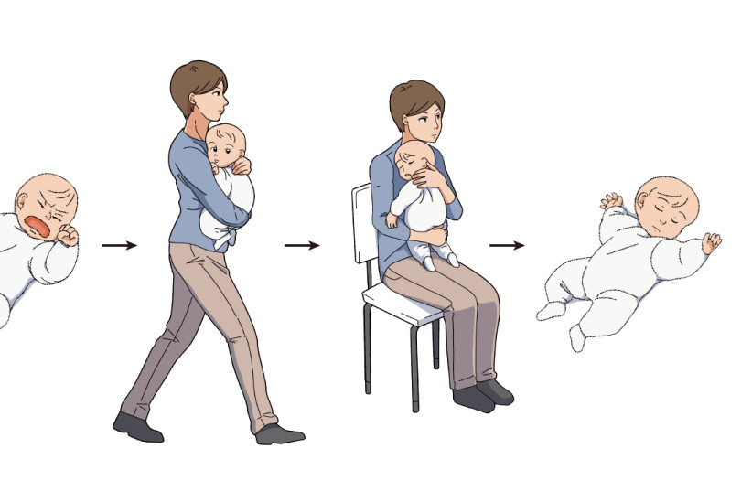 Based on the 'Transport response' in which distressed animals calm down when carried, the behavioral and physiological data in this study showed that when babies are crying a lot, walking for about 5 minutes, following by sitting for about 8 minutes should help calm them down and put them to sleep. (photo credit: RIKEN)