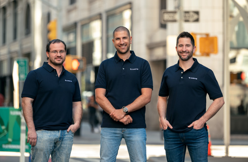  Photo of the Carbyne founders (from right to left): Alex Dizengof (CTO), Amir Elichai (CEO),  Yony Yatsun (Software Team Manager).  (credit: NIR ARIELI)