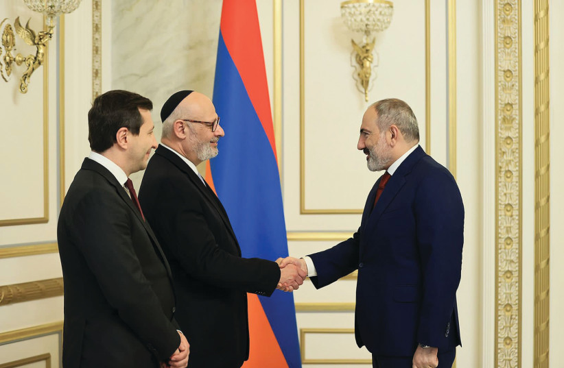  AMBASSADOR Joel Lion meets in June with Armenia’s Prime Minister Nikol Pashinyan in Yerevan, after becoming a non-resident ambassador to Armenia and Moldova. (photo credit: Joel Lion/Twitter)
