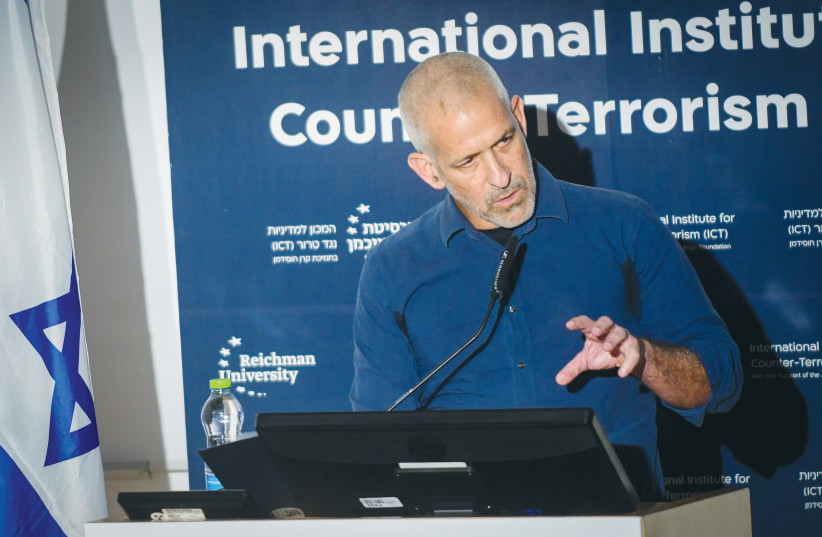  RONEN BAR, head of the Shin Bet, speaks at Reichman University’s International Institute for Counter-Terrorism in Herzliya, on Sunday.  (photo credit: AVSHALOM SASSONI/FLASH90)
