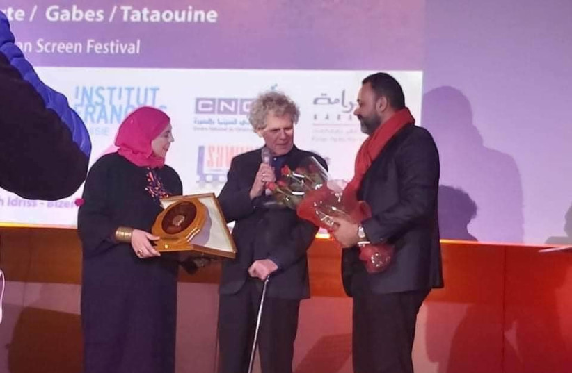 Jack Baxter accepting the Prix de l’Espoir in Tunis, Tunisia, 2020. (credit: JACK BAXTER)