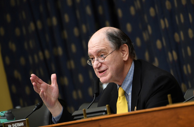  Rep. Brad Sherman (D-Calif.) questions witnesses during a House Committee on Foreign Affairs hearing. (photo credit: Kevin Dietsch/Pool via REUTERS)