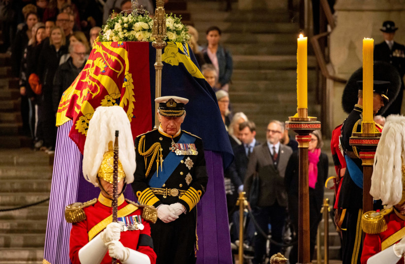 Britain's King Charles attends a vigil as people pay their respects to the coffin of Britain's Queen Elizabeth inside Westminster Hall, following her death, in London, Britain (photo credit: UK PARLIAMENT/ROGER HARRIS/HANDOUT VIA REUTERS)