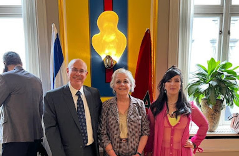L to R: Ambassador of Israel David Akov, Ambassador of Morocco Khadija Rouissi and Livnat Ben-Hamou and Deputy Ambassador Davy Antebi (photo credit: Embassy of Israel in Copenhagen)