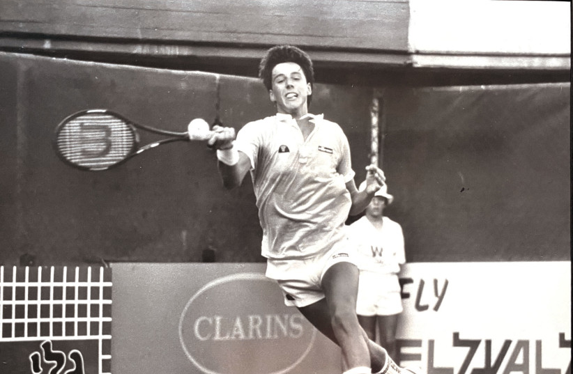 American tennis star Aaron Krickstein pictured in action during the 1983 ATP Tel Aviv Open, which Krickstein won at the age of 16, a record that still stands today. (photo credit: Courtesy)