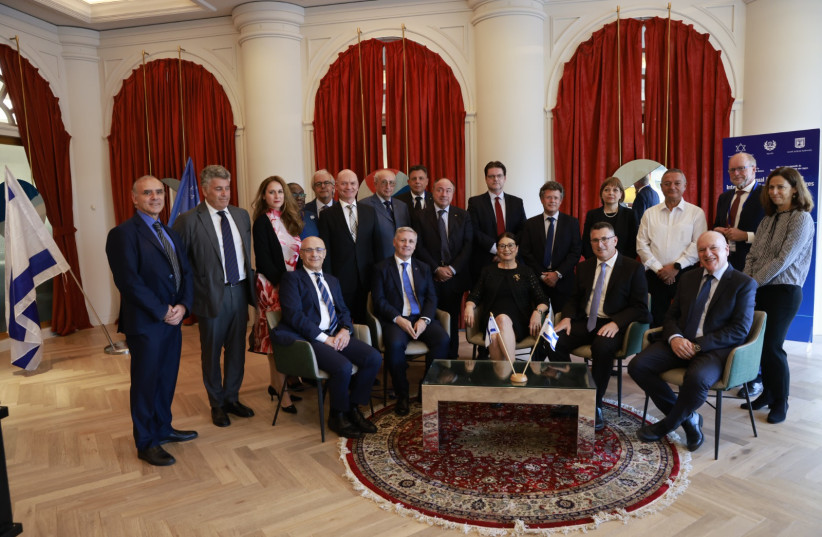  Esther Hayut, Jose Manuel Igreja Matos, and Gideon Sa'ar with members of the supreme court and other judicial officials.  (photo credit: JUDICIARY SPOKESPERSON)