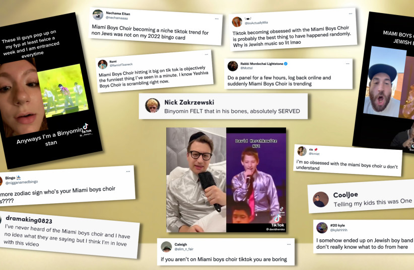  The Miami Boys Choir has gone viral on TikTok and Twitter, creating a new generation of fans of the Orthodox pop group. (photo credit: Screenshots via Twitter, TikTok/Design by Jackie Hajdenberg)