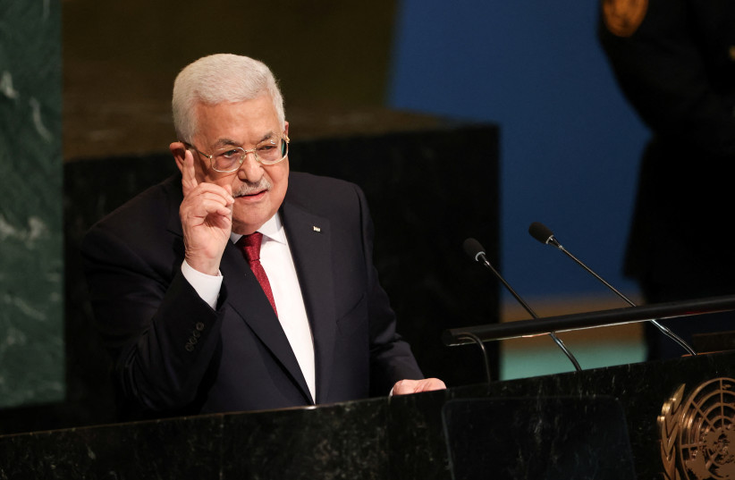  Palestine’s President Mahmoud Abbas addresses the 77th United Nations General Assembly at UN headquarters in New York City, New York, US, September 23, 2022. (photo credit: CAITLIN OCHS/REUTERS)