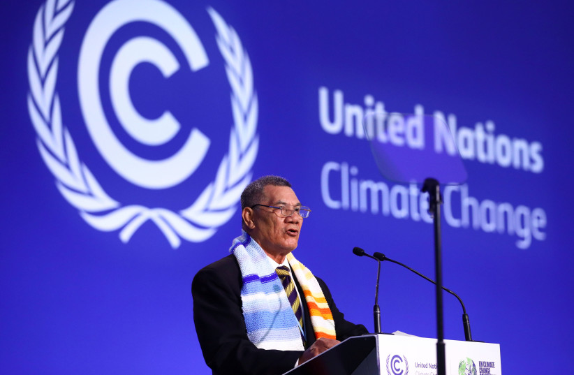  Tuvalu's Prime Minister Kausea Natano speaks during the UN Climate Change Conference (COP26) in Glasgow, Scotland, Britain, November 2, 2021. (credit:  REUTERS/HANNAH MCKAY/POOL)