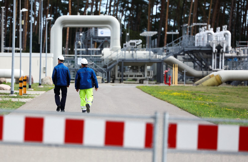  View towards Nord Stream 1 Baltic Sea pipeline and the transfer station of the Baltic Sea Pipeline Link in the industrial area of Lubmin, Germany, August 30, 2022. (photo credit: REUTERS/LISI NIESNER)