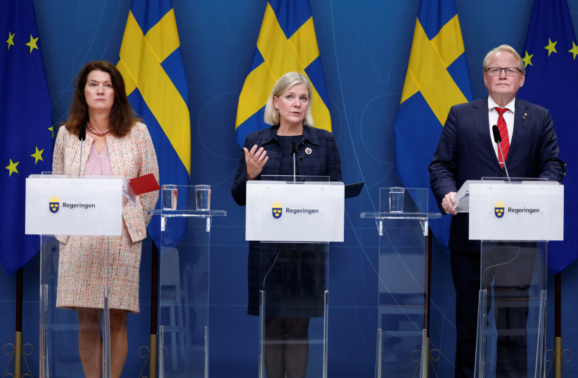  Swedish Foreign Minister Ann Linde, Prime Minister Magdalena Andersson and Defense Minister Peter Hultqvist hold a news conference about the gas leak in the Baltic Sea from Nord Stream, in Stockholm, Sweden September 27, 2022.  (photo credit: REUTERS)
