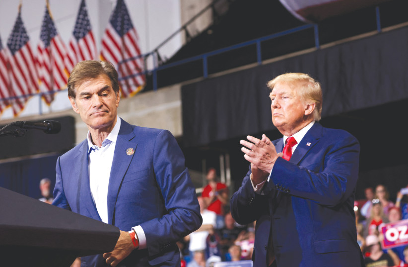  FORMER US president Donald Trump attends an election rally for Senate candidate Dr. Mehmet Oz in Wilkes-Barre, Pennsylvania, earlier this month. (photo credit: Andrew Kelly/Reuters)