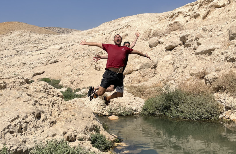  TAKING THE plunge on an Israel with Arky adventure, with Arky Staiman (front) and Shaan Elbaum. (photo credit: Stacy Elbaum)
