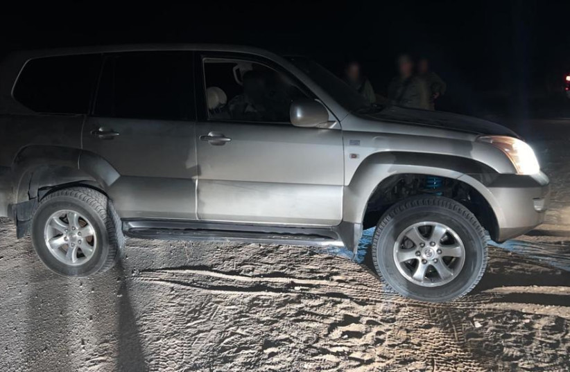  The vehicle used by the smugglers to carry out the attempted smuggling, which was thwarted by the IDF on the Egyptian border on the evening of September 29, 2022.  (credit: IDF SPOKESPERSON UNIT)