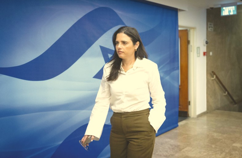  INTERIOR MINISTER Ayelet Shaked arrives for a cabinet meeting at the Prime Minister’s Office in Jerusalem. Statements such as that made by Shaked do not impress the EU, says the writer. (photo credit: YONATAN SINDEL/FLASH90)