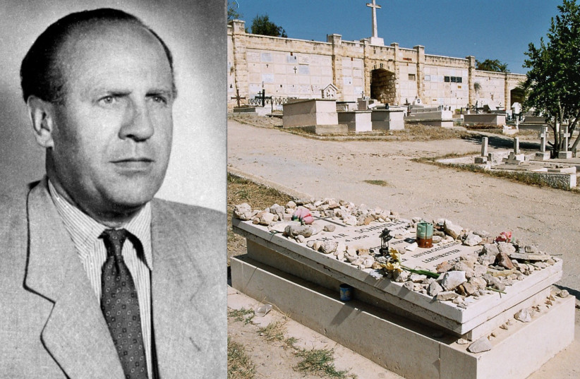  Oskar Schindler and his grave, located on Jerusalem's Mount Zion. (credit: Wikimedia Commons)