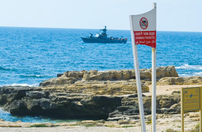  ISRAELI SOLDIERS are seen on a boat at Rosh Hanikra, on the border with Lebanon.  (credit: AVI MOR/FLASH90)