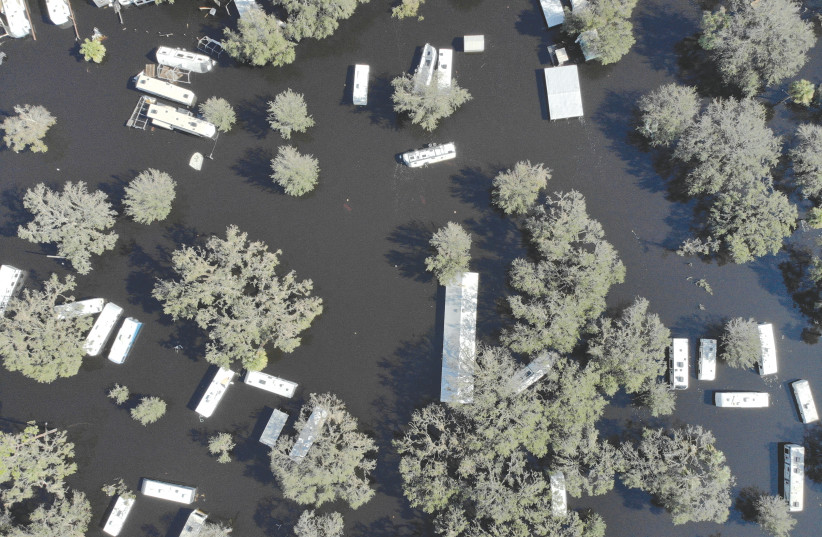  A flooded trailer park is seen after Hurricane Ian caused widespread destruction in Arcadia, Florida, US, October 4, 2022.  (photo credit: MARCO BELLO/REUTERS)