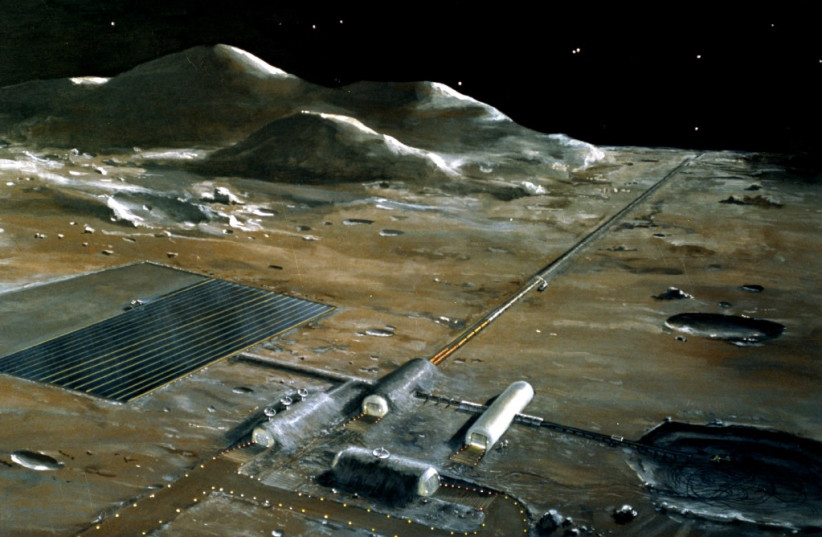 Lunar base concept drawing from NASA (photo credit: NASA/PUBLIC DOMAIN/VIA WIKIMEDIA COMMONS)