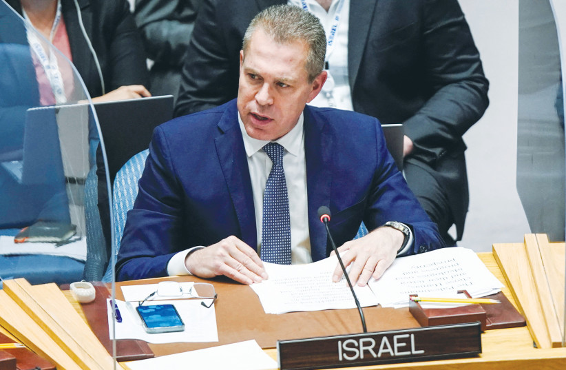  ISRAELI AMBASSADOR to the United Nations Gilad Erdan stated that ‘Holocaust denial has spread like a cancer.’ (photo credit: REUTERS)