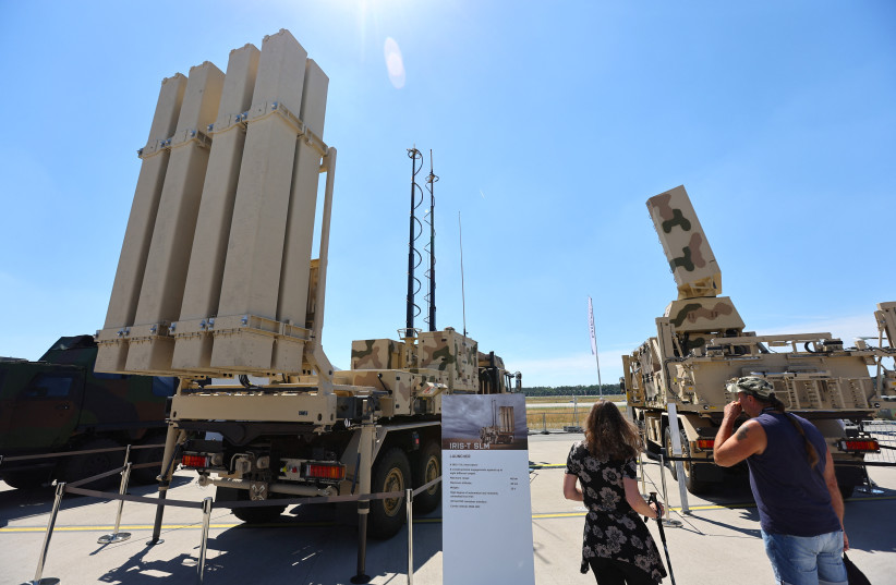  Visitors take a look at the IRIS-T SLM, a German air defence system by Diehl, displayed at the ILA Berlin Air Show 2022 in Berlin, Germany (photo credit: REUTERS)