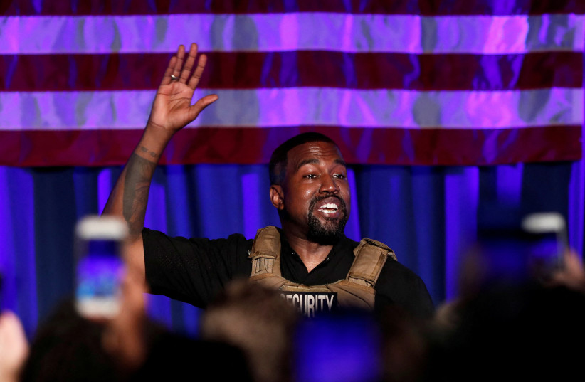   Rapper Kanye West holds his first rally in support of his presidential bid in North Charleston, South Carolina, U.S. July 19, 2020.  (photo credit: REUTERS/Randall Hill/File Photo)