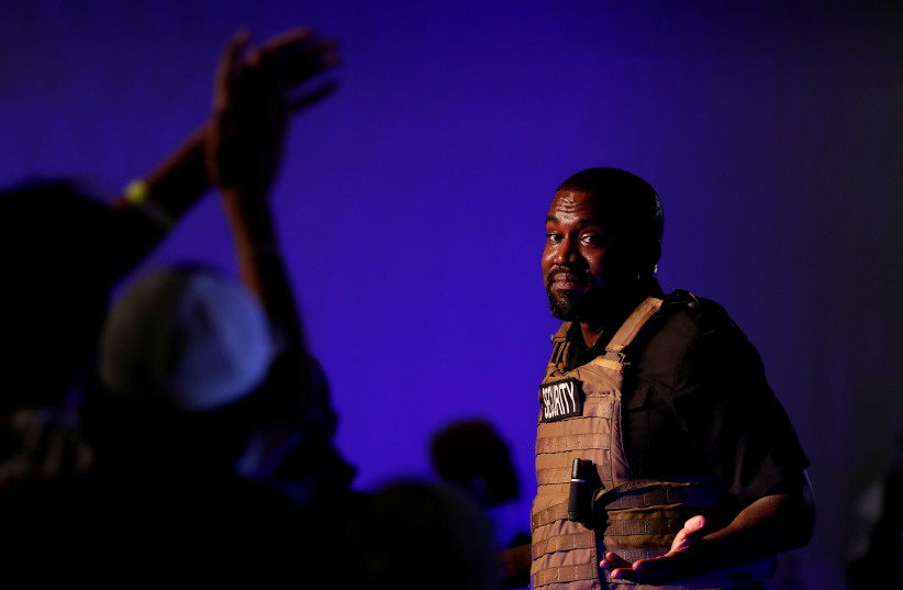  Rapper Kanye West holds his first rally in support of his presidential bid in North Charleston, South Carolina, U.S. July 19, 2020. (photo credit: REUTERS/Randall Hill TPX IMAGES OF THE DAY)