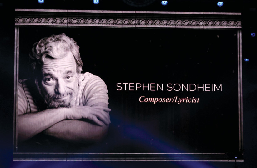  An image of Stephen Sondheim is shown on a large screen during the ‘In Memoriam’ segment at the 75th Annual Tony Awards in New York on June 12, 2022.  (photo credit: BRENDAN MCDERMID/REUTERS)