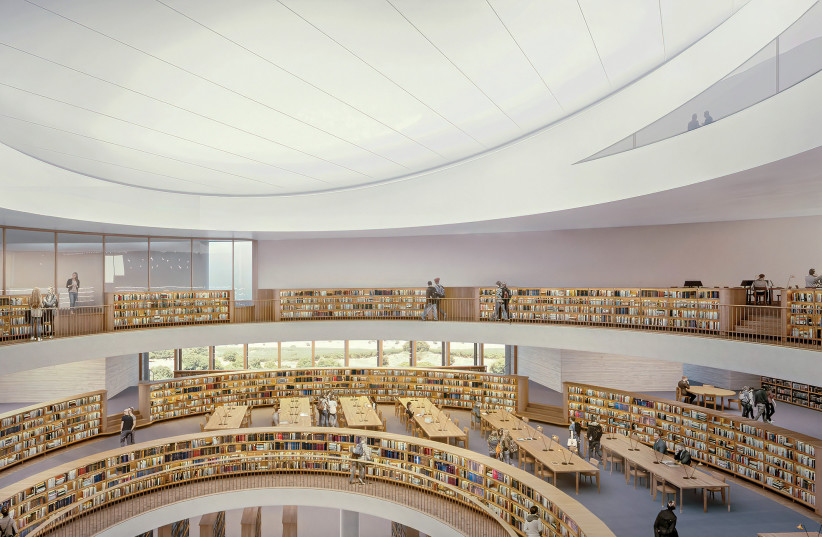  An architectural rendering of the new National Library of Israel’s main reading room. (© Herzog & de Meuron; Mann-Shinar Architects, Executive Architect) (credit: NLI)