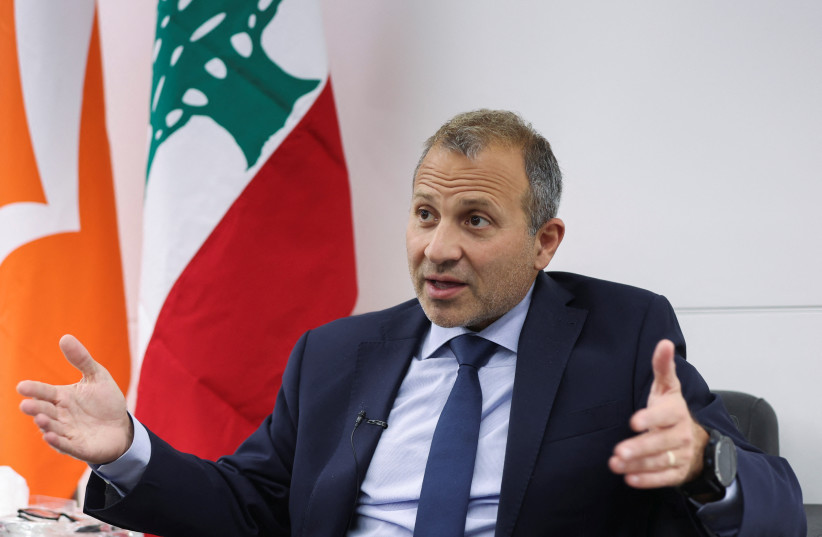  Gebran Bassil, a Christian member of parliament and former minister gestures as he speaks during an interview with Reuters in Sin-el-fil, Lebanon October 13, 2022. (credit: MOHAMED AZAKIR/REUTERS)