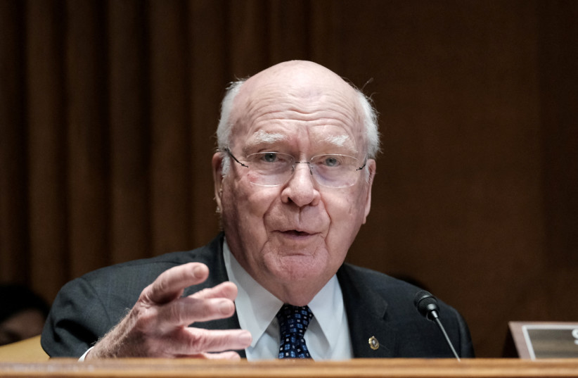  US Sen. Patrick Leahy (D-VT) speaks during the Senate Appropriations Subcommittee on State, Foreign Operations, and Related Programs hearing, to review of the fiscal year 2023 budget request for the US Department of State, on Capitol Hill in Washington, US, April 27, 2022. (photo credit: MICHAEL A. McCOY/POOL VIA REUTERS/FILE PHOTO)