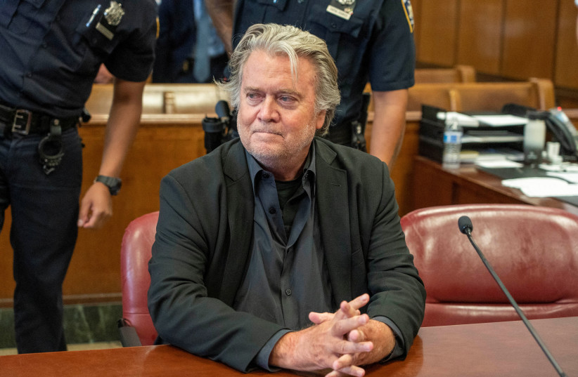  Former US president  Donald Trump's White House chief strategist Steve Bannon attends his arraignment at the New York Criminal Courthouse in New York, US, September 8, 2022.  (photo credit: STEVEN HIRSCH/POOL VIA REUTERS)