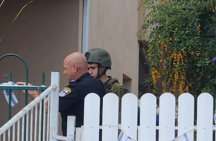  Police at one of the homes targeted by a shooter in the Shaked settlement, October 18, 2021 (photo credit: SHOMRON REGIONAL COUNCIL)
