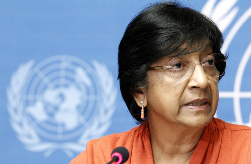  UN High Commissioner for Human Rights Navi Pillay speaks during a news conference for a report on ''the right to privacy in the digital age'' at the United Nations in Geneva, July 16, 2014. (credit: REUTERS/PIERRE ALBOUY)