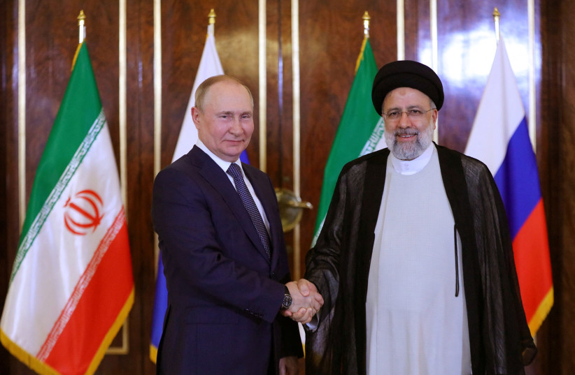 Iranian President Ebrahim Raisi meets with Russian President Vladimir Putin in Tehran, Iran, July 19, 2022 (credit: PRESIDENT WEBSITE/WANA (WEST ASIA NEWS AGENCY)/HANDOUT VIA REUTERS)