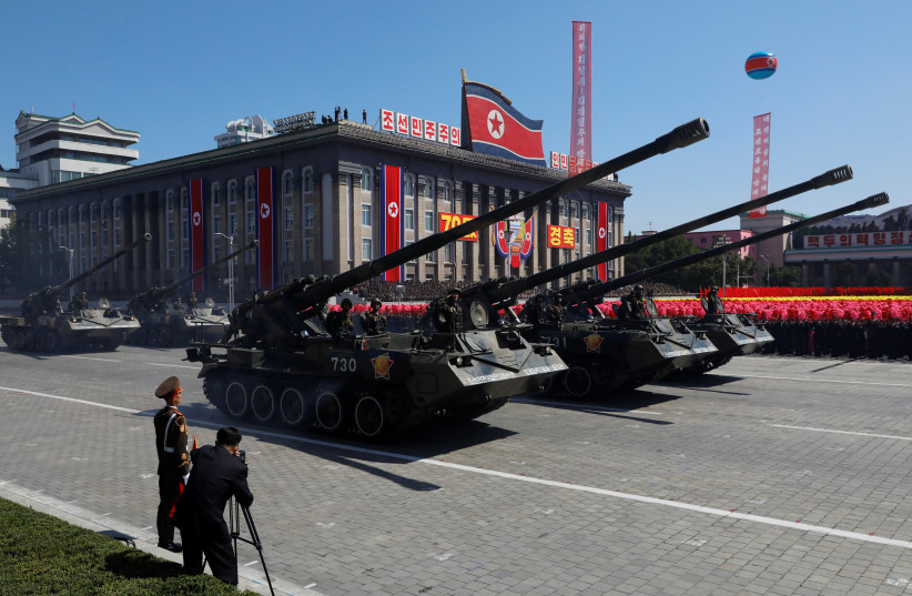  Self propelled artillery roll pass during a military parade marking the 70th anniversary of North Korea's foundation in Pyongyang, North Korea, September 9, 2018 (credit: DANISH SIDDIQUI/ REUTERS)
