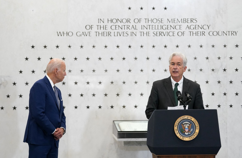  HAS THE US president’s ear: CIA chief William Burns introduces Joe Biden at CIA headquarters in Langley, Virginia, in July. (photo credit: KEVIN LAMARQUE/REUTERS)