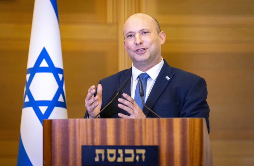  THEN-PRIME MINISTER Naftali Bennett announces he will not run in the next election, at the Knesset, June 29. (credit: OLIVIER FITOUSSI/FLASH90)