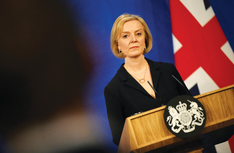 BRITISH PRIME Minister Liz Truss attends a news conference in London last week. (photo credit: DANIEL LEAL/POOL/VIA REUTERS)