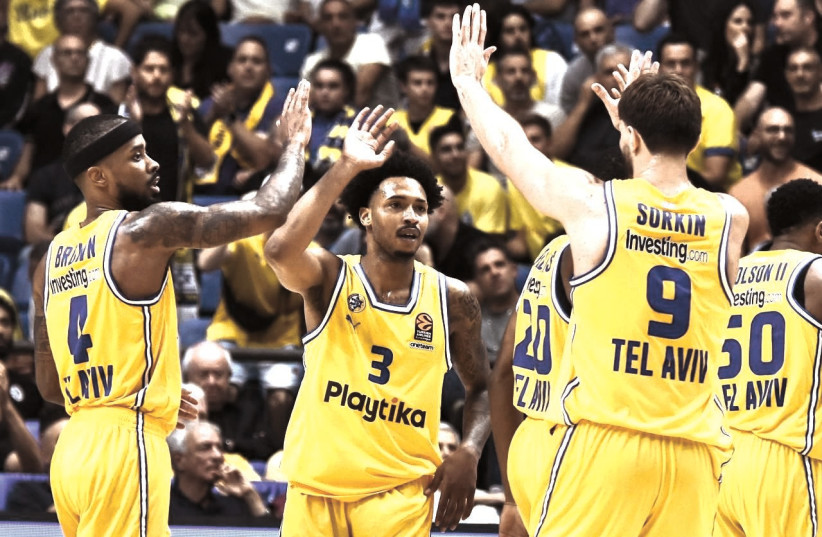  JALEN ADAMS demonstrated his potential to Israeli basketball fans last season with Hapoel Jerusalem. Now, the 26-year-old guard (3) is playing for Maccabi Tel Aviv. (photo credit: Dov Halickman)
