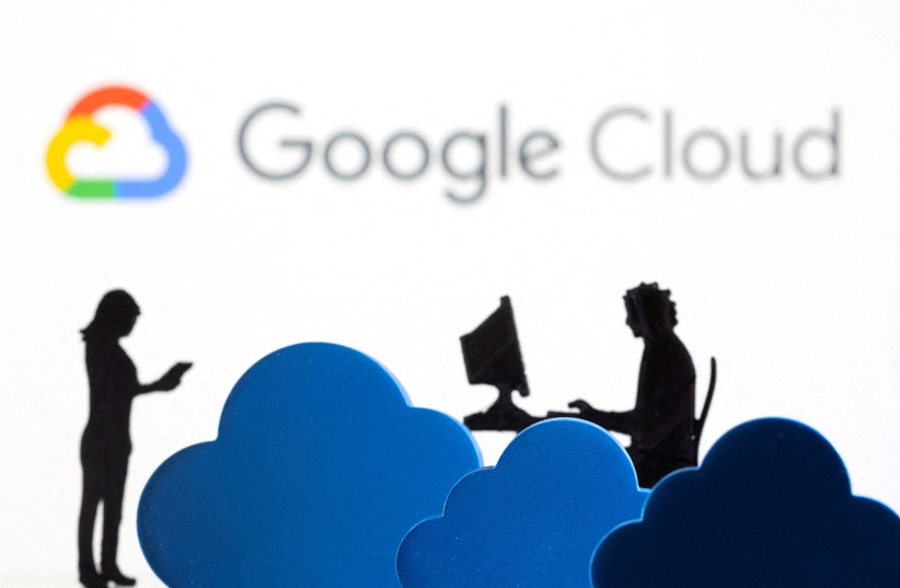 3D-printed clouds and figurines are seen in front of the Google Cloud service logo in this illustration taken February 8, 2022. (photo credit: REUTERS/DADO RUVIC/ILLUSTRATION/FILE PHOTO)