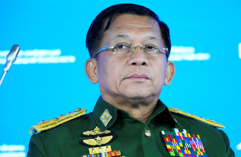  Commander-in-Chief of Myanmar's armed forces, Senior General Min Aung Hlaing attends the IX Moscow conference on international security in Moscow, Russia June 23, 2021. (photo credit: ALEXANDER ZEMLIANICHENKO/POOL VIA REUTERS)