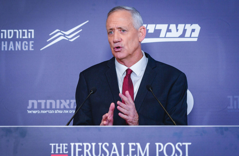  DEFENSE MINISTER and leader of the National Unity Party, Benny Gantz, attends the Jerusalem Post/Maariv conference in Tel Aviv, on Monday.  (credit: AVSHALOM SASSONI/FLASH90)